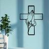 Praying Hands Iron Wall Cross Modern Religious Metal Decor Living Room Artwork Housewarming Gift Home Spiritual Minimalist Sculpture