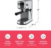 Steam Espresso Maker with Milk Frother, 20 Bar Pressure, 34 Oz Tank, Single/Double Shot, Stainless Steel