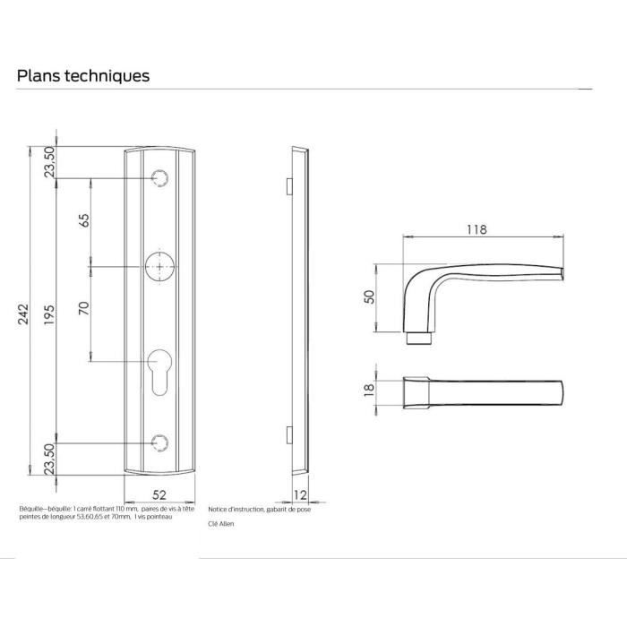 Ensemble de poignées blindées - bricard - 9910151 - aluminium brossé - sécurité grade 3 - 10 ans de garantie
