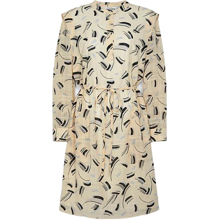 Coach Fw22 Patterned Print Round Neck Waist Tie Long Sleeve Dress Women dresses Yellow C5154-CU3 XS
