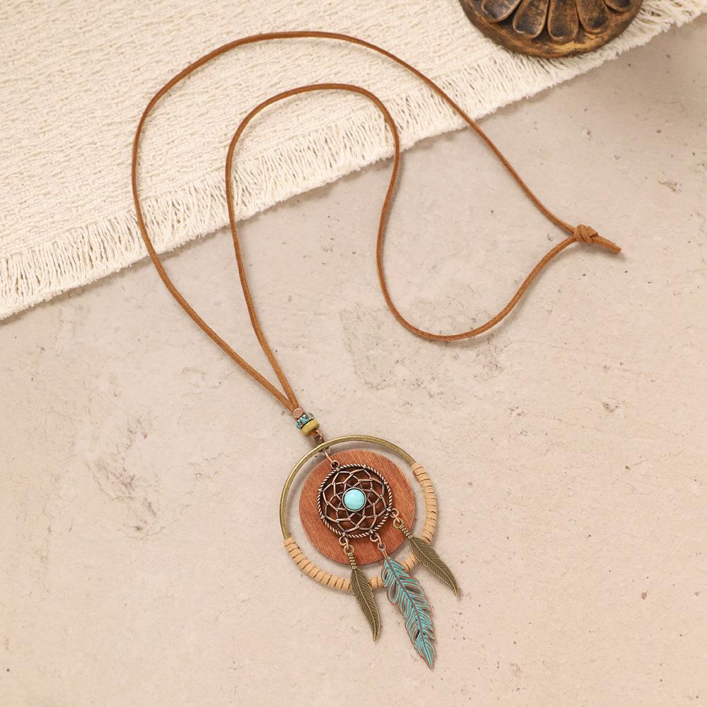 Bohemian style long necklace, vintage ethnic style knitted sweater chain accessory