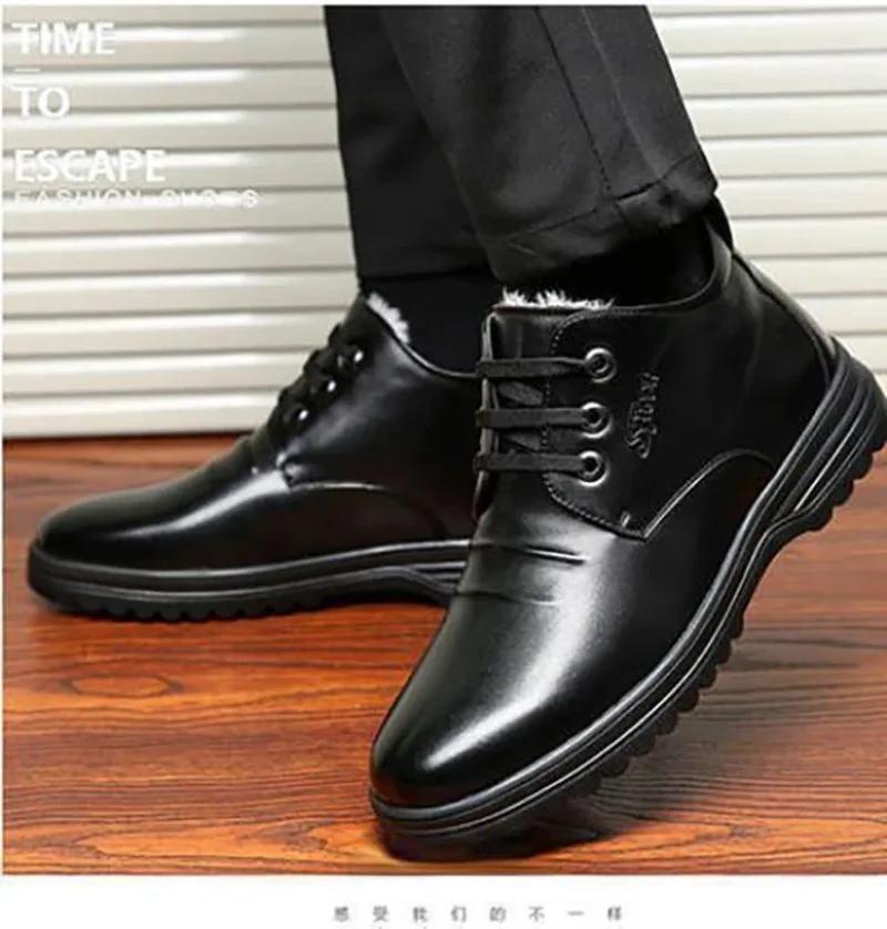 Neue Herrenstiefel aus echtem Leder, Schneeplüsch, verdickt, handgefertigt, Winterschuhe mit Schnürung, lässig, bequem, Stiefeletten, Halbschuhe, Herren