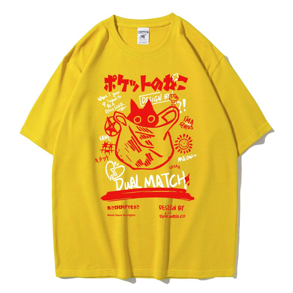 Men Women Cartoon T-Shirts 2024 Summer Harajuku Kawaii Cat Printed Short Sleeved Tees Couple Streetwear Loose Clothes Y2K Tops