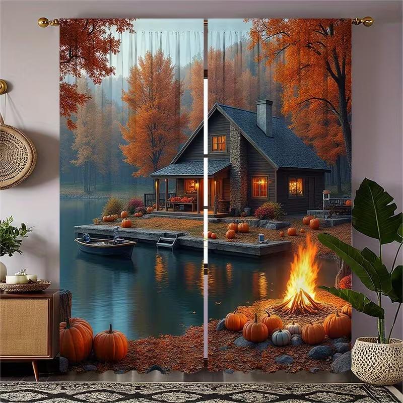 2 Stück Vorhänge mit Seelandschaftsdruck, geeignet für Schlafzimmer-, Wohnzimmer-, Küchendekoration, Heimdekoration, Fensterdekoration