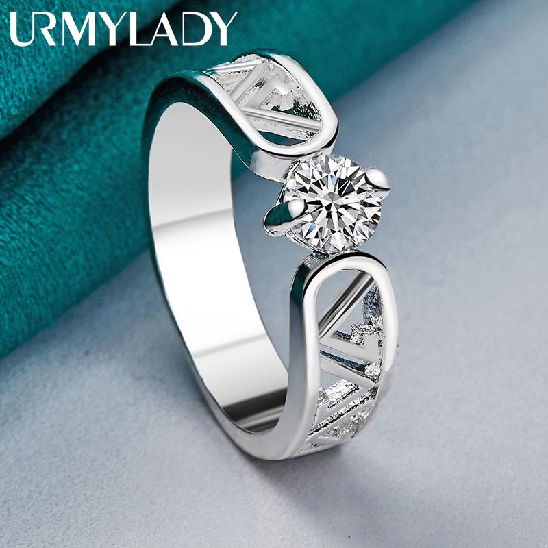 925 Sterling Silver Hollow V Zircon 7 8 9 10 Ring For Women Fashion Jewelry