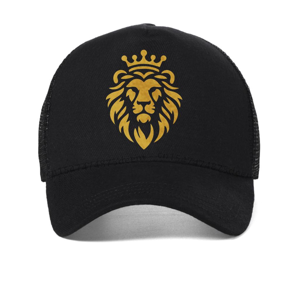 Lion Print with Golden Crown Design Baseball Cap Summer Outdoor Adjustable Casual Hats Sunscreen Hat Sports Mesh Trucker Hat