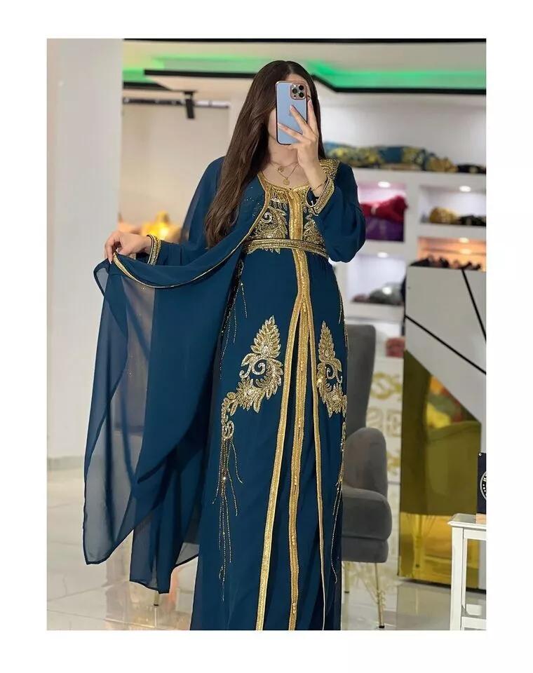 

Королевский темно-синий кафтан Дубай марокканский абайя макси длинное кимоно платье повседневный FREE SIZE темно-синий