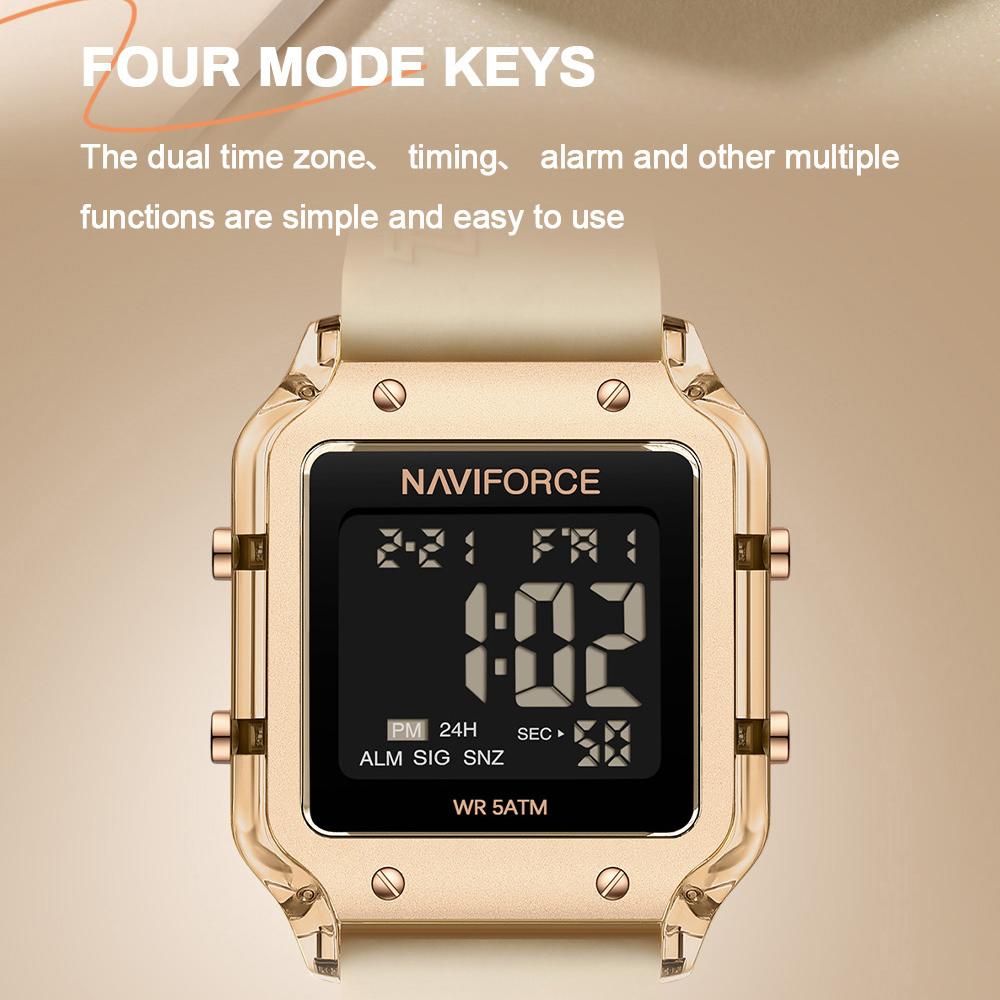 NAVIFORCE Women's Casual DIgital Watch Day Date Night Pattern Waterproof Alarm Silicone Strap Lady Girls Fashion Accessories Watch NF6105
