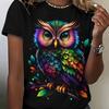 Large Size Women'S Digital Printed Short Sleeved T-shirt Crew Neck Slight Stretch Fabric, Regular Sleeve, All Seasons