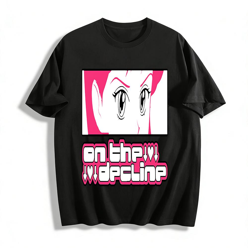 

Anime Style Pink White Girl Print T-Shirt Cool Street Style Loose Top For Men And Women Pure cotton T-shirt XXS