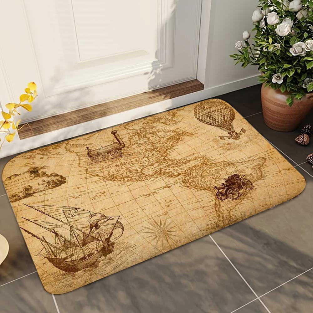1pc Retro Navigation Map Bathroom Absorbent Mats Anti-Slip Mats Home Decor Supplies Carpets Home Kitchen Floor Mats