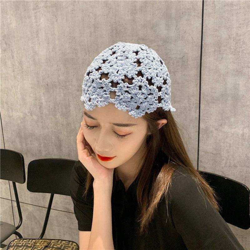 

Женская весенне-летняя вязаная шляпа в корейском стиле, тонкая, ажурная, дышащая, модная, из шерсти, с узором арбузной корки, стильная повязка на голову, шапка One Size