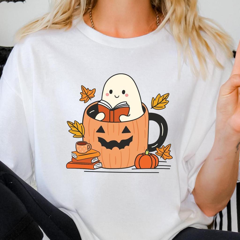 Halloween Ghost Shirt, Fall Coffee Ghost T-Shirt, Fall Coffee Lover Shirt, Pumpkin Coffee Tee, Cute Fall Shirt, Spooky Season Shirt