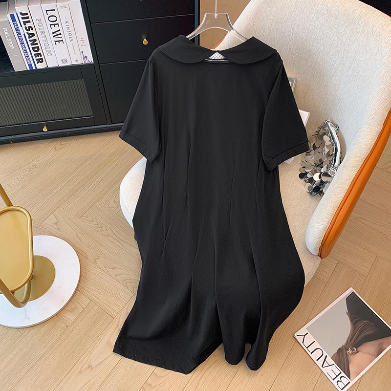 Plus Size Women's Doll Collar Short Sleeve Waist-Cinching Summer Dress - Flattering & Loose Fit
