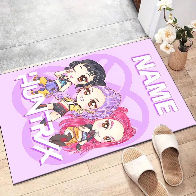 Custom KPop Demon Hunters Mat Personalized Name, Polyester Washable Indoor Entryway Rug, Gift for Christmas, Easter, Thanksgiving Day