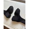 Women's 2023 Chunky Heel Knit Mid-Calf Boots, Plus Size, High Heel, Dual-Wear, Elastic Wool Cotton.
