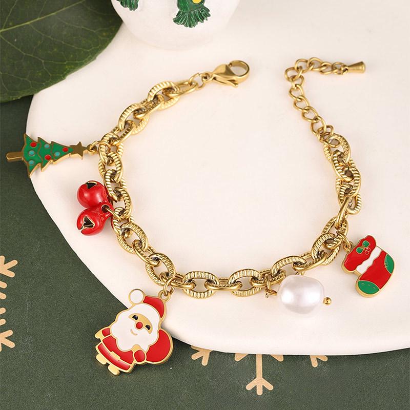 Santa Claus Christmas Tree Pearl Titanium Bracelet - Cute European & American Cartoon Girl Jewelry