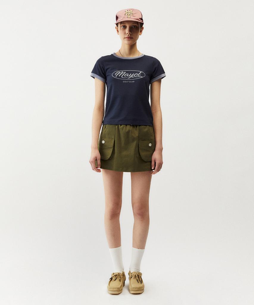 Mayol Cotton Color Block Cargo Skirt_Khaki
