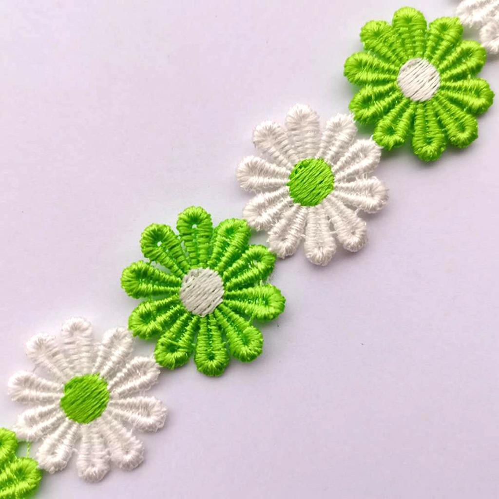 15 Yards/Roll 2.5cm Daisy Sunflower Lace Trim Water-soluble Embroidered Polyester Ribbon for DIY Crafts Sewing Clothing Decors
