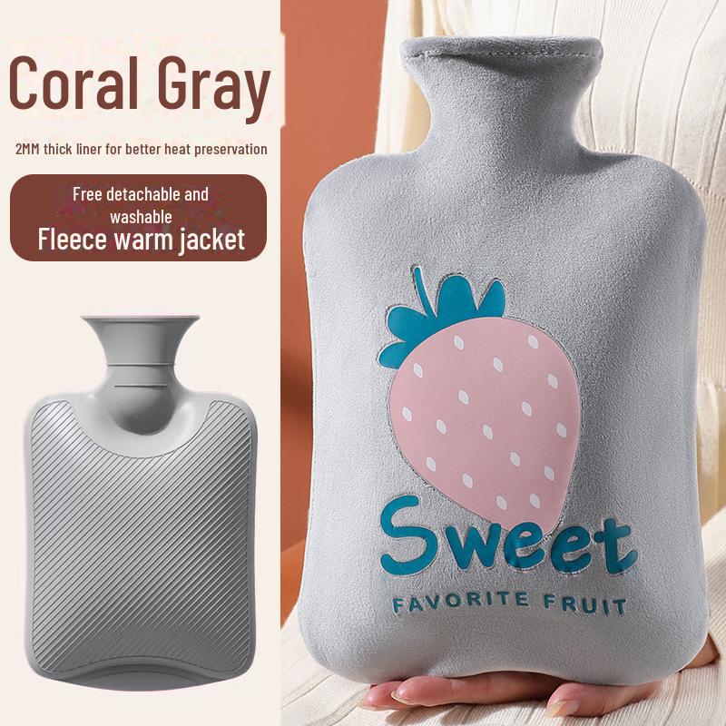 Plush Rabbit Fur Water-Filled Hand Warmer Bag - Thickened PVC Cartoon Design