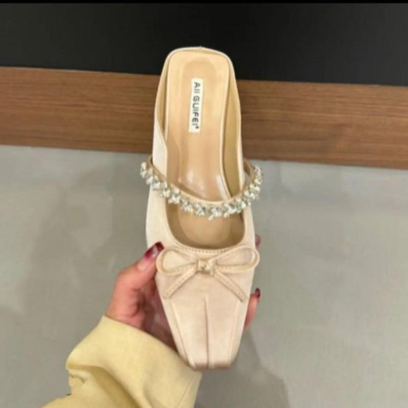 

Fashion New Women Square Head Shallow Mouth Flannelette Butterfly Knot Crystal Line with Soft Sole Non-slip Low Heel Shoes Zapatos Mujer 35