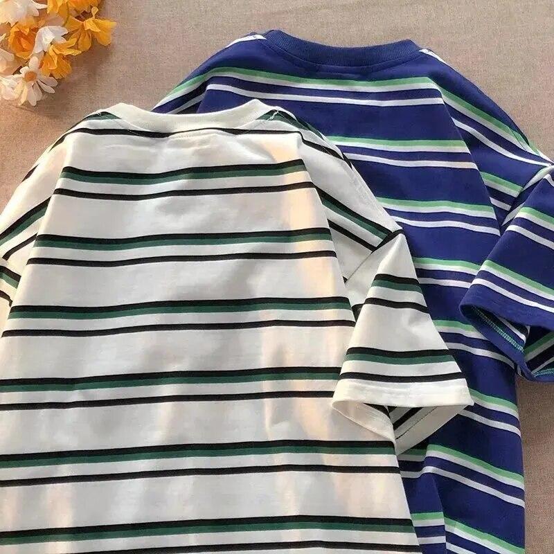2025 Sommer neues Streifen Grafik T-Shirt für Damen Mode Tops weiß blau Damen T-Shirt Harajuku UNISEX Lässige Streetwear T-Shirts y2k Top