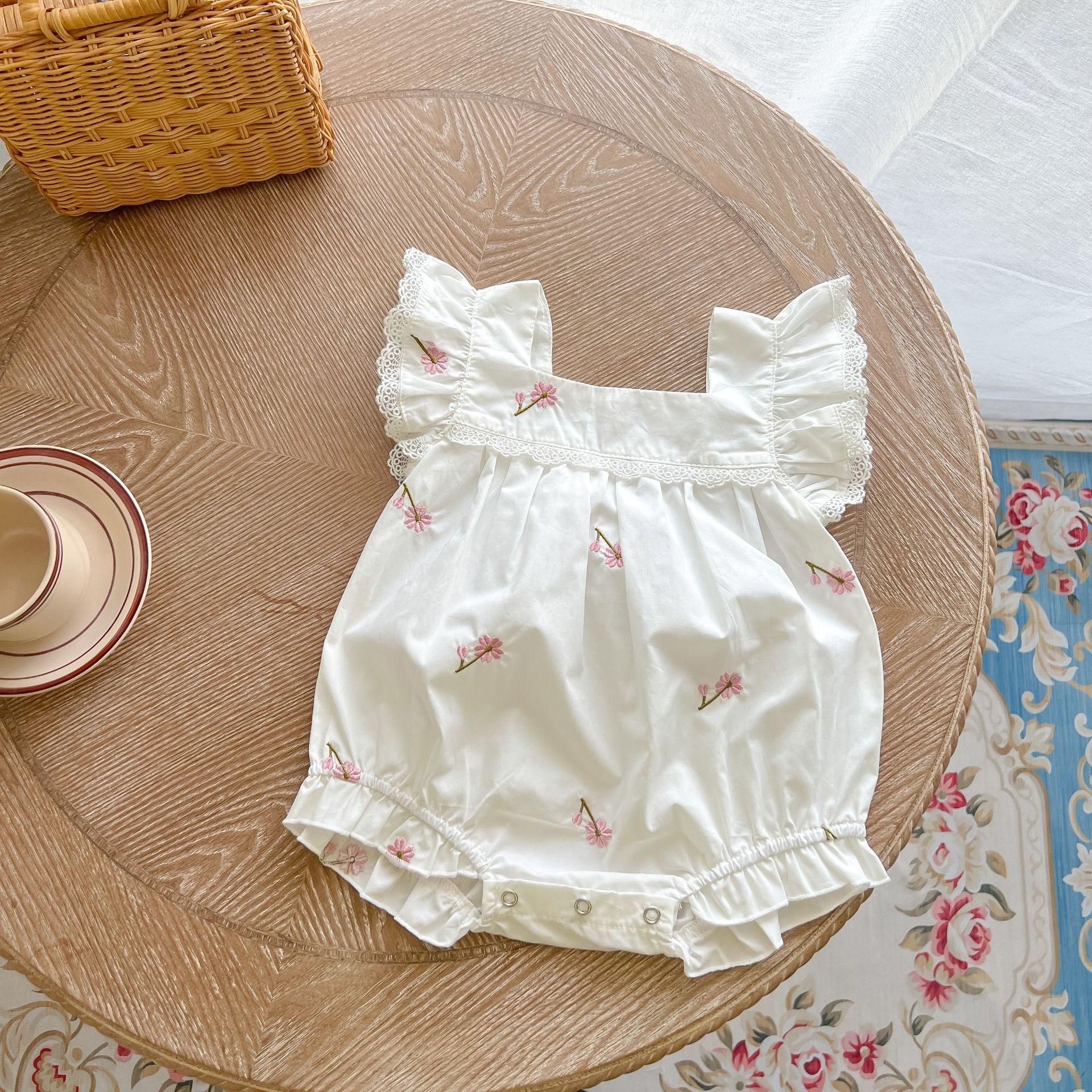 Summer Baby Romper Cotton Short Sleeve Square Neck Embroidered Onesie 66