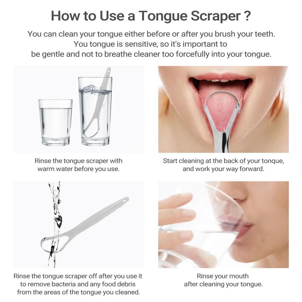 Tongue scraper Stainless Steel Tongue Scraper Cleaner Fresh Breath Cleaning Coated Tongue Oral Hygiene Care Tools Reusable