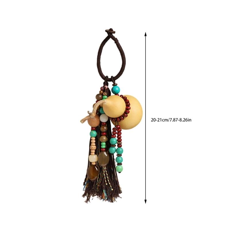 Handwoven Bottle Gourd Tassels Keychain with Natural Cotton Rope Symbolizing Fortunes Keyring Accessories