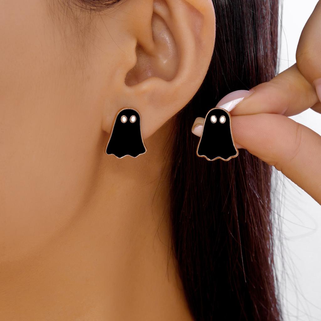 Cute Cartoon White Ghost Stud Earrings for Women Funny Monster Little Devil Earrings Halloween Gothic Party Spooky Jewelry Gift