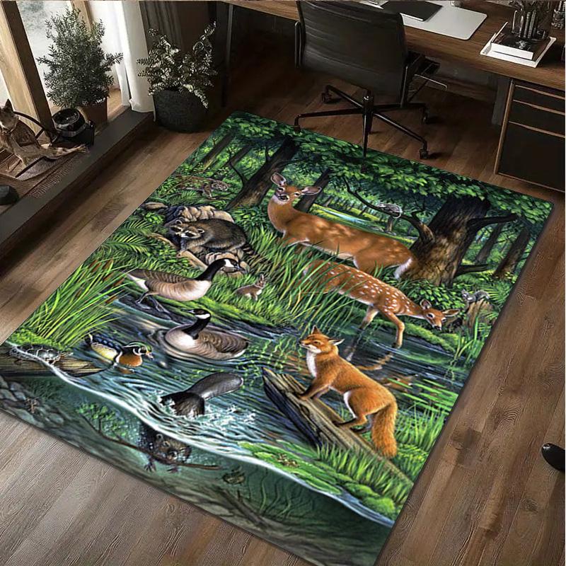 1Pc Animal Deer Print Rug - Home Decoration Carpet For Living Room Bedroom Flooring Computer Chair Area Rug