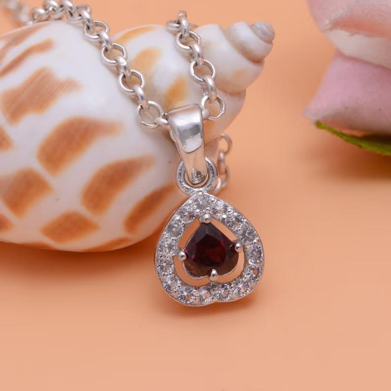 Natural Red Garnet 925 Silver Heart Shape Pendant Garnet Sterling Silver Pendant