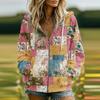 Vintage Flora Print Kapuzenpullover Damen Lässig Locker Kordelzug Oberteile