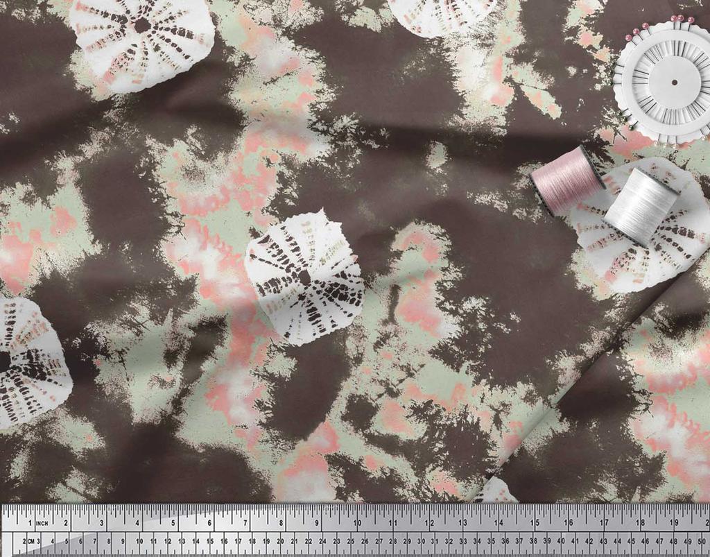Soimoi Brown Poly Crepe Fabric Bandhani Tie-Dye Printed Fabric 1 Yard 42 Inch