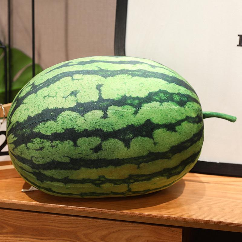Long  Round Green Watermelon Plush Toy Stuffed Fruit Pillow Like Real Lumbar Back Support Plushie Home Decor Present