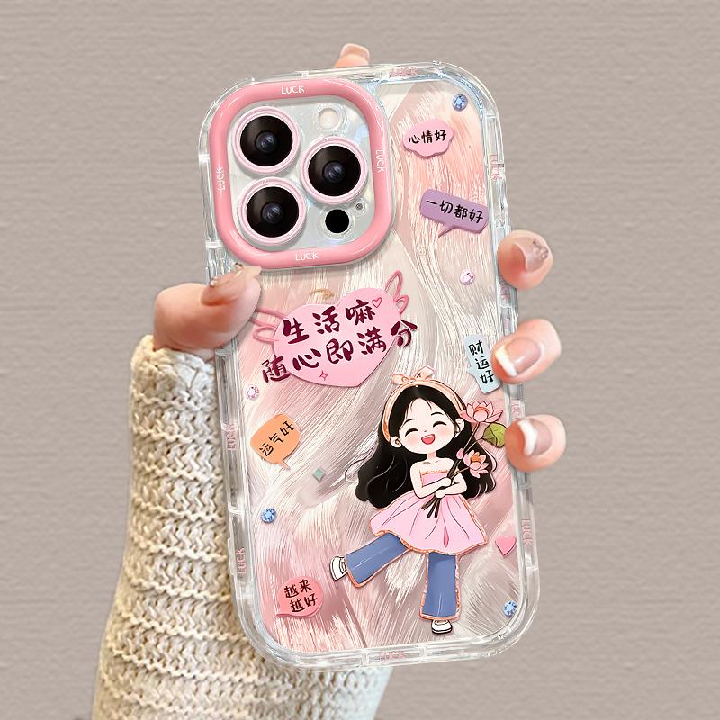 Full Score Girl Bracelet for Apple 11promax Mobile Phone Case Iphone11 Feather Yarn 11 Cute 11 Cartoon Woman