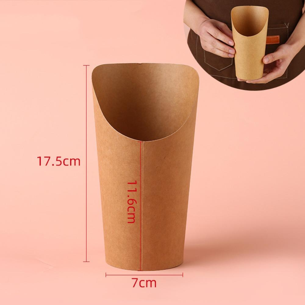 50PCS Oil-proof Disposable French Fry Cup Water Proof Eco-Friendly Kraft Paper Slanted Mouth Cup Thickened Multi-functional