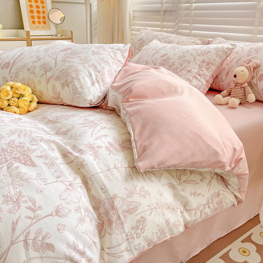 Washed Cotton and Linen Four-piece Set, Double-layer Yarn Quilt Cover, Bed Sheet, Dormitory Three-piece Set, Bedding