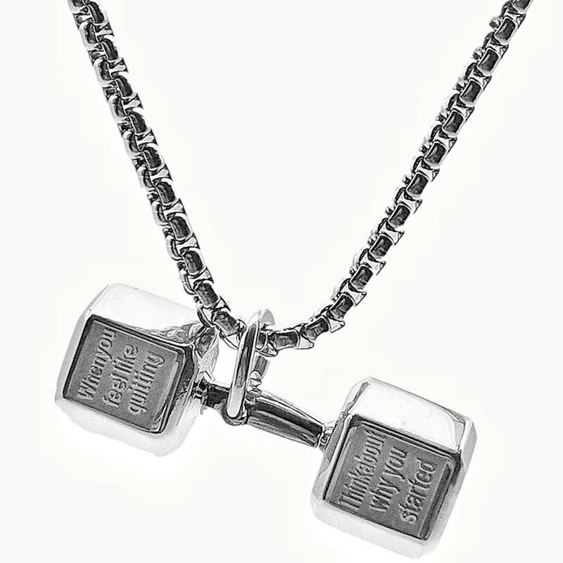 Fashion Poyo Faith Inspirational Titanium Steel Dumbbell Necklace Dumbbell Pendant + 50cm Pearl Chain