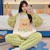 Women's Winter Coral Fleece Pajamas, Long-Sleeved Flannel Set with Velvet, Suitable for Spring and Autumn, Can Be Worn Outdoors