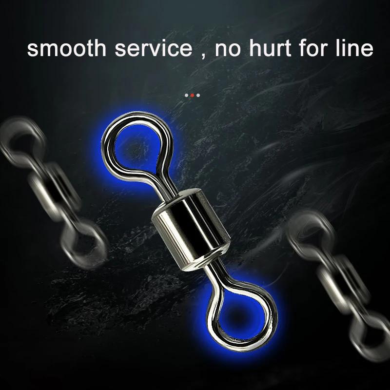 100pcs Fishing Swivel Solid Connector Ball Bearing Snap Lure Swivels Rolling Stainless Steel Beads Accessories