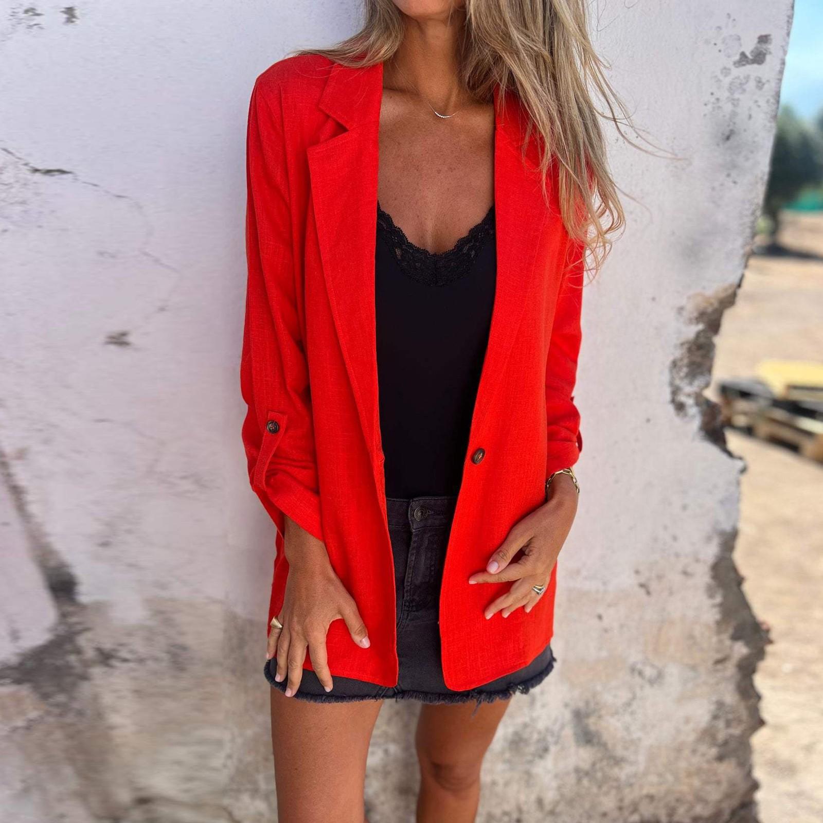 

Женские куртки на пуговицах осень повседневная ветровка пальто куртка верхняя одежда с карманами XL красный