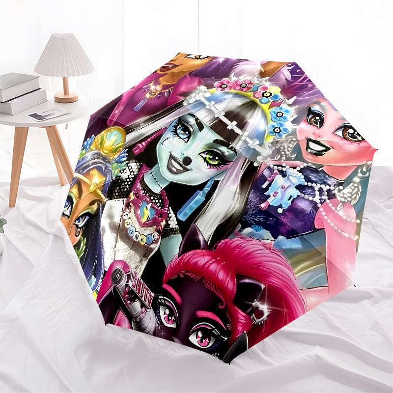 Monster High, Characters Automatic Opening and Closing, 8 Rib Structure Portable Umbrella, Suitable for Men and Women In All Seasons Perfec