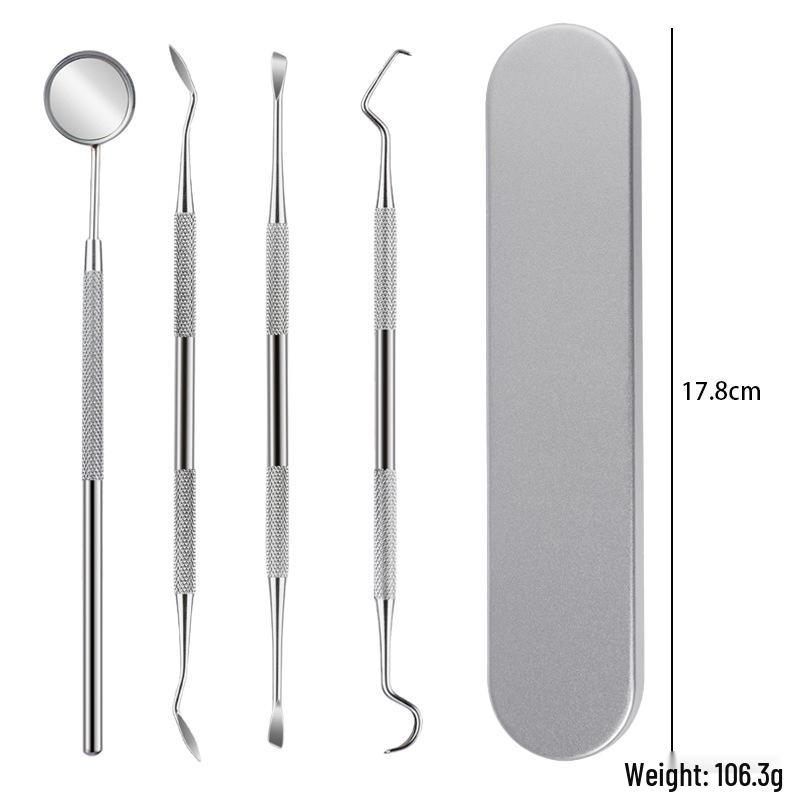 Stainless Steel Dental Tool Set: U-Shaped Tongue Scraper, Oral Mirror, and Tartar Remover