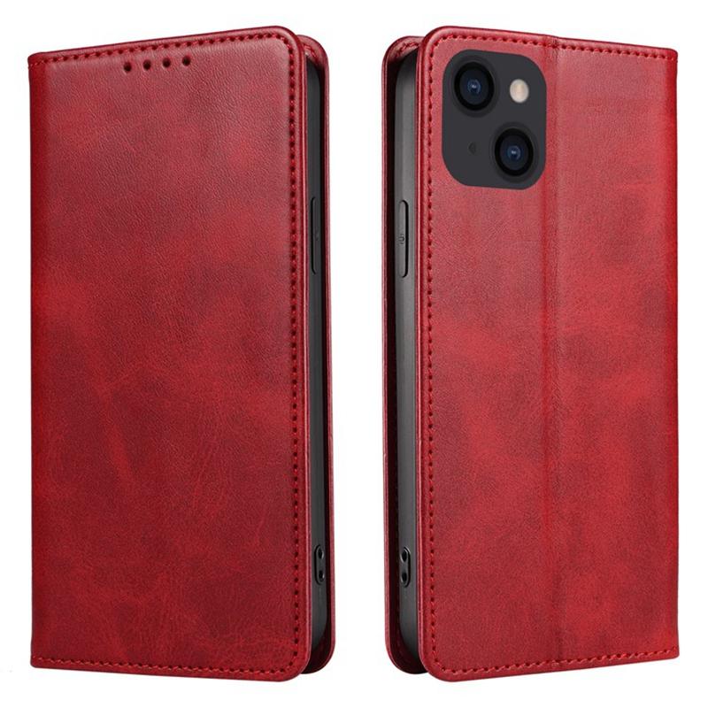 

Leather Phone Case for iPhone 15 Plus,Wallet Stand Calf Texture Cell Phone Cover Red