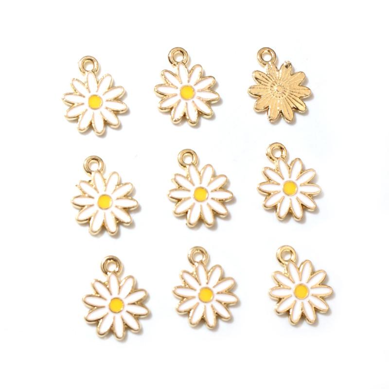 20Pcs 5Color 10x13MM Alloy Metal Drop Oil Colorblock Daisies Charm Flower Plant Pendant For DIY Bracelet Necklace Jewelry Making