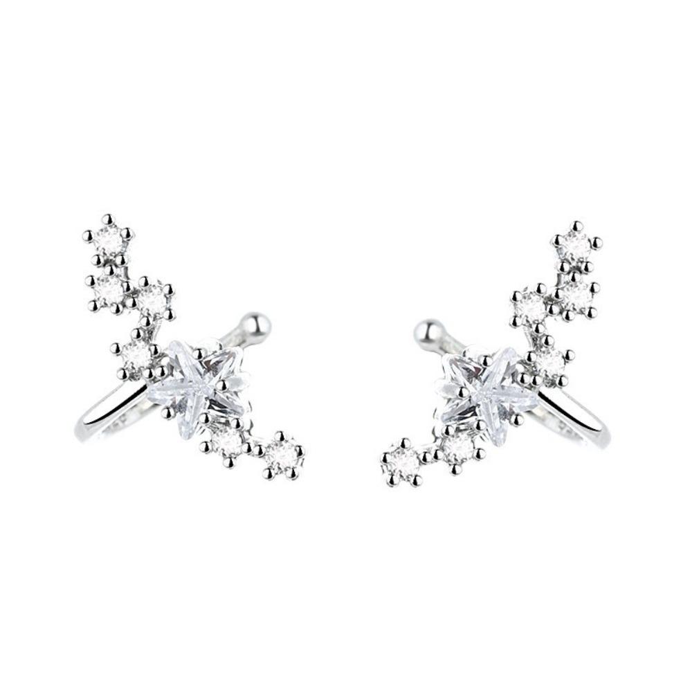 New Personality Exquisite Sparkle Zircon Big Dipper Clip Earrings for Women Stainless Steel Fake Piercing Stars Ear Cuff Jewelry