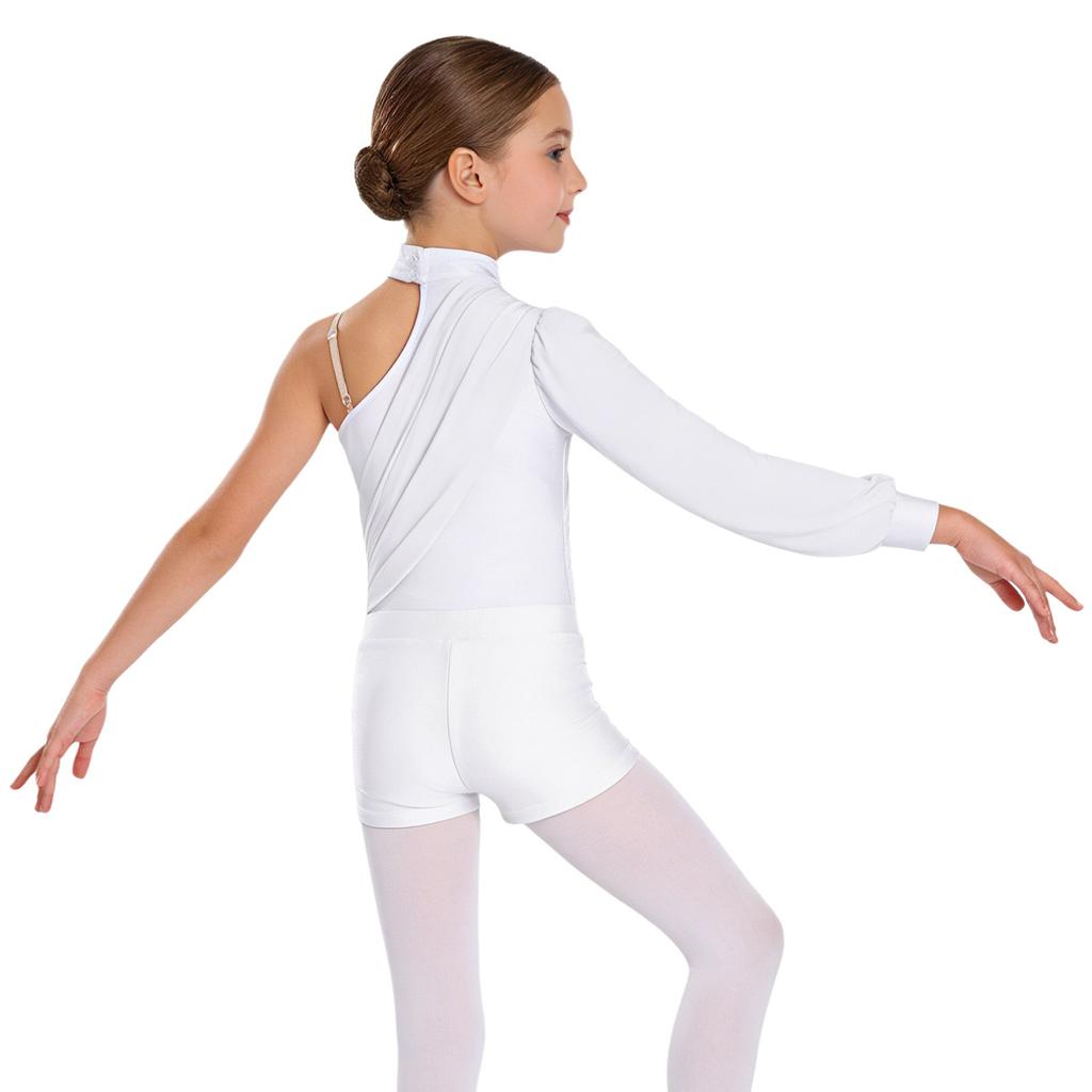 Body da Ginnastica Artistica e Pattinaggio Artistico da Ragazza a Spalla Singola, Manica Lunga, Rucherato in Rete