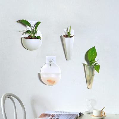 1pc Wall Mounted Hydroponic Flowerpots Ins Style White Plastic Vase Wall Green Plant Cultivation Basket Home Accessories