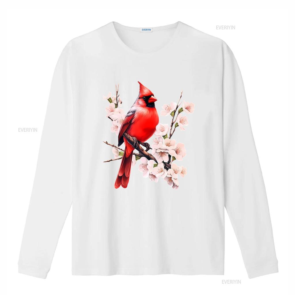 Northern Cardinal Wild Backyard Birds Flower Garden Birders T Shirt Vibrant Red Perched on Blossom Branch Design vintage